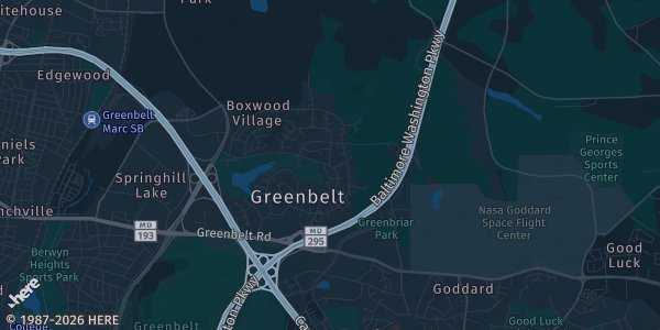 Map of Greenbelt, MD. The exact address of Crowne Plaza College Park - Washington DC by IHG is not known, so the map shows the area rather than a specific building.