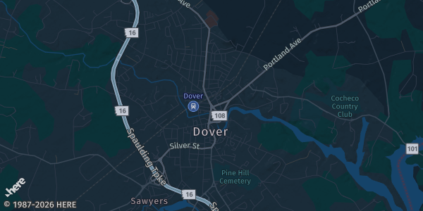 Map of Dover, NH. The exact address of Dover Elks Lodge is not known, so the map shows the area rather than a specific building.