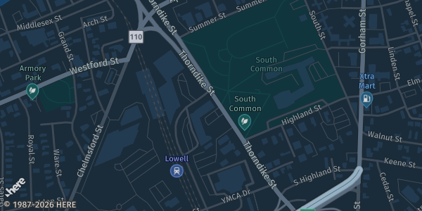 Map showing Dragonfly Cafe in Lowell, MA.