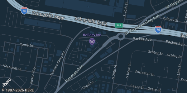 Map showing Holiday Inn Philadelphia Stadium in Philadelphia, PA.