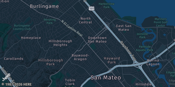 Map of San Mateo, CA. The exact address of San Mateo County Event Center is not known, so the map shows the area rather than a specific building.