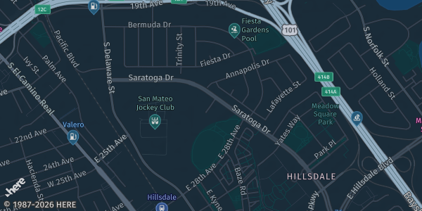 Map showing San Mateo County Event Center in San Mateo, CA.
