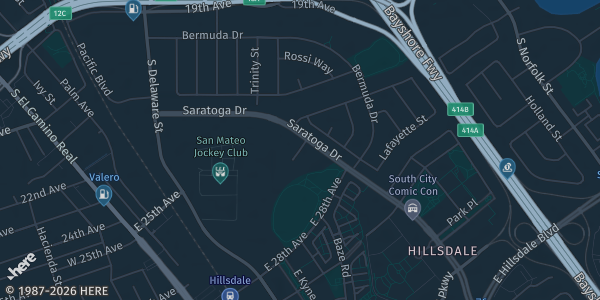 Map showing San Mateo County Event Center in San Mateo, CA.