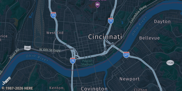 Map of Cincinnati, OH. The exact address of Eastgate Mall is not known, so the map shows the area rather than a specific building.
