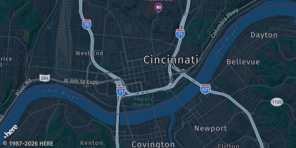 Map of Cincinnati, OH. The exact address of Eastgate Mall is not known, so the map shows the area rather than a specific building.
