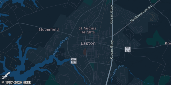 Map of Easton, MD. The exact address of Talbot County Community Center is not known, so the map shows the area rather than a specific building.