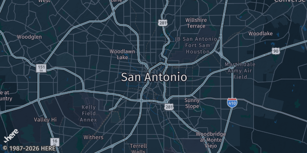 Map of San Antonio, TX. The exact address of San Antonio (venue announced in show week) is not known, so the map shows the area rather than a specific building.