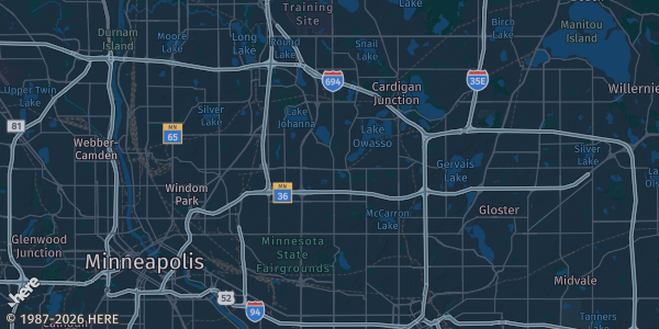 Map of Roseville, MN. The exact address of Rosedale Center Mall is not known, so the map shows the area rather than a specific building.