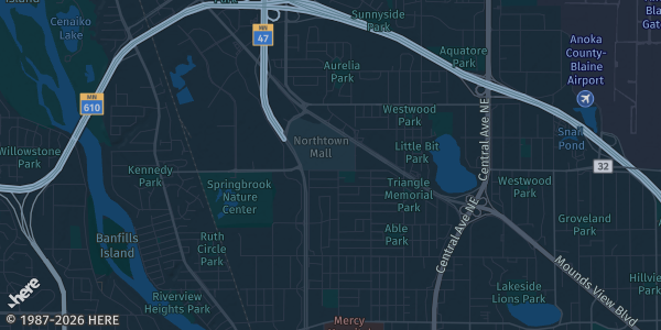 Map of blaine, MN. The exact address of Northtown Mall - Blaine, MN is not known, so the map shows the area rather than a specific building.