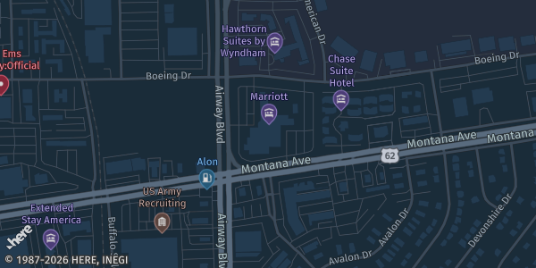 Map showing El Paso Airport Marriott in Paso, TX.