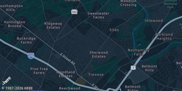 Map of Trevose, PA. The exact address of Radisson Hotel Philadelphia Northeast is not known, so the map shows the area rather than a specific building.