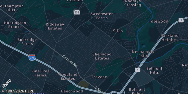 Map of Trevose, PA. The exact address of Radisson Hotel Philadelphia Northeast is not known, so the map shows the area rather than a specific building.