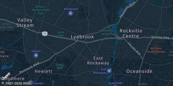 Map of Lynbrook, NY. The exact address of 57 Hempstead Ave is not known, so the map shows the area rather than a specific building.