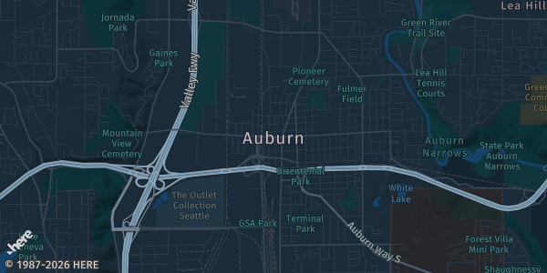 Map of Auburn, WA. The exact address of Muckleshoot Events Center is not known, so the map shows the area rather than a specific building.