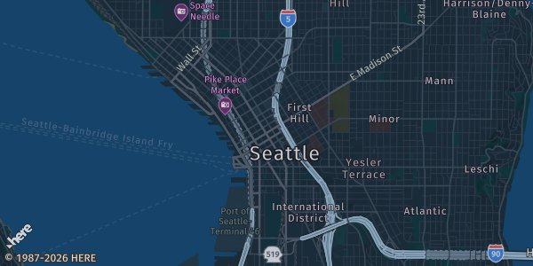 Map of Seattle, WA. The exact address of Emerald City Comic Con is not known, so the map shows the area rather than a specific building.