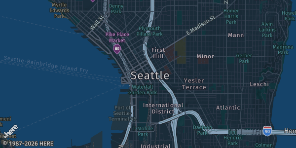 Map of Seattle, WA. The exact address of Greater Tukwila / Seattle Southside Conference Center is not known, so the map shows the area rather than a specific building.