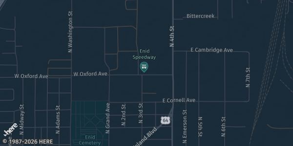 Map showing Hoover Building, Garfield County Fairgrounds in Enid, OK.