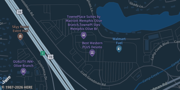 Map showing Hilton Garden Inn in Olive Branch, MS.