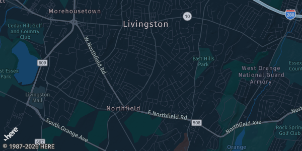 Map of Livingston, NJ. The exact address of Sports Universe is not known, so the map shows the area rather than a specific building.