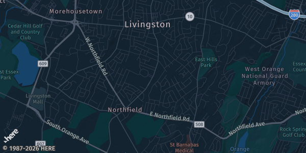 Map of Livingston, NJ. The exact address of Sports Universe is not known, so the map shows the area rather than a specific building.