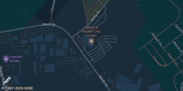 Map showing Dennis A Wicker Civic Center in Sanford, NC.