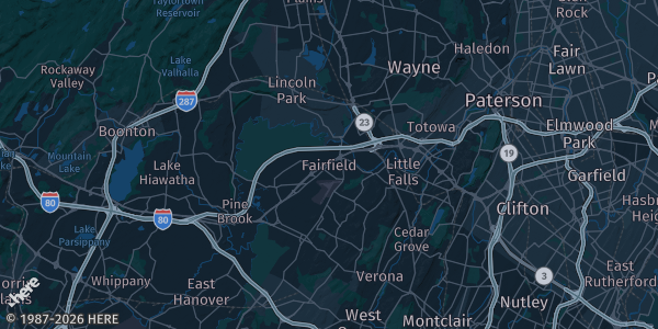 Map of Fairfield, NJ. The exact address of Fairfield fire hall is not known, so the map shows the area rather than a specific building.