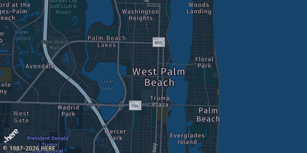 Map of West Palm Beach, FL. The exact address of South Florida Fairgrounds is not known, so the map shows the area rather than a specific building.