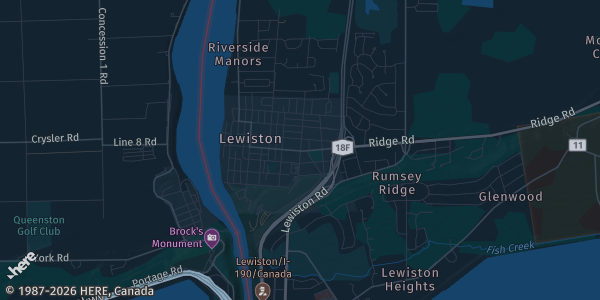 Map of Lewiston, NY. The exact address of Niagara University Kiernan Center is not known, so the map shows the area rather than a specific building.