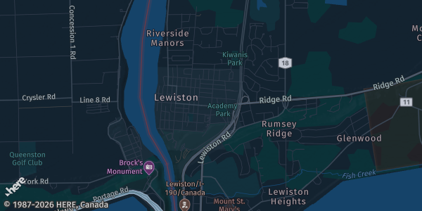 Map of Lewiston, NY. The exact address of Niagara University Kiernan Center is not known, so the map shows the area rather than a specific building.
