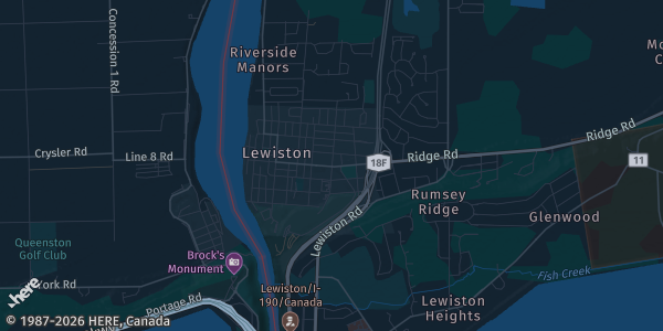 Map of Lewiston, NY. The exact address of Niagara University Kiernan Center is not known, so the map shows the area rather than a specific building.