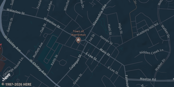 Map showing Warrenton Community Center in Warrenton, VA.