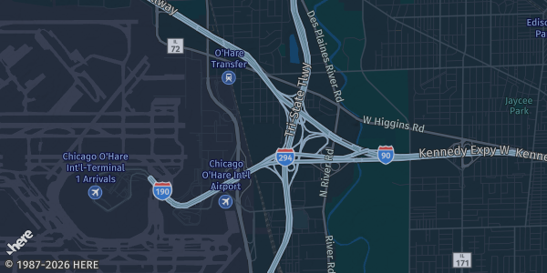 Map of Rosemont, IL. The exact address of Donald E. Stephens Convention Center is not known, so the map shows the area rather than a specific building.