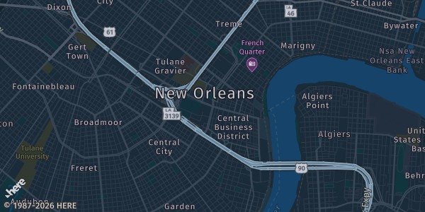 Map of New Orleans, LA. The exact address of Fan Expo New Orleans is not known, so the map shows the area rather than a specific building.