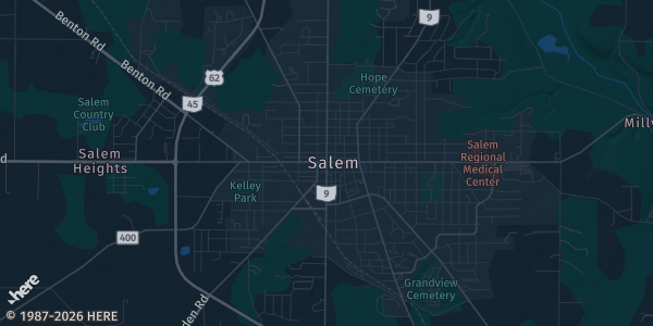 Map of Salem, OH. The exact address of Salem Community Center is not known, so the map shows the area rather than a specific building.