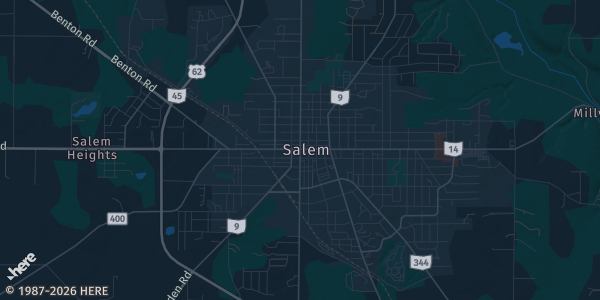 Map of Salem, OH. The exact address of Salem Community Center is not known, so the map shows the area rather than a specific building.