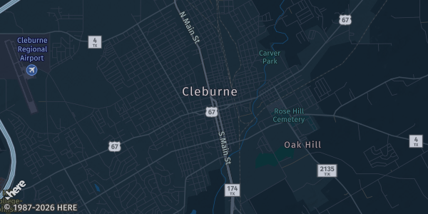 Map of Cleburne, TX. The exact address of Cleburne Conference Center. is not known, so the map shows the area rather than a specific building.