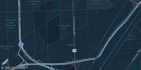Map of Countryside, IL. The exact address of Countryside Banquets & Conference Center is not known, so the map shows the area rather than a specific building.