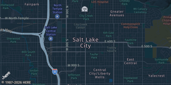 Map of Salt Lake City, UT. The exact address of FanX is not known, so the map shows the area rather than a specific building.
