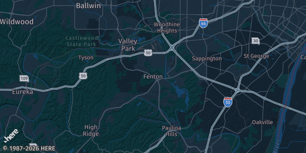 Map of Fenton, MO. The exact address of American Legion Post 400 is not known, so the map shows the area rather than a specific building.