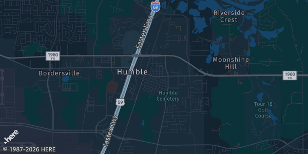 Map of Humble, TX. The exact address of Deerbrook Mall is not known, so the map shows the area rather than a specific building.
