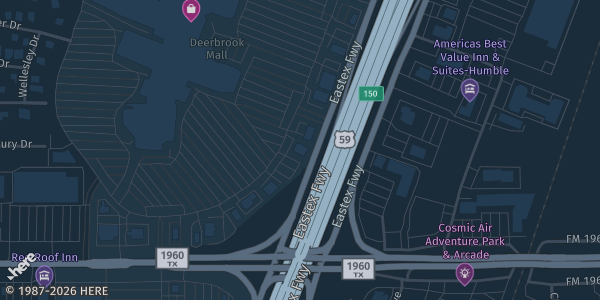 Map showing Deerbrook Mall in Humble, TX.
