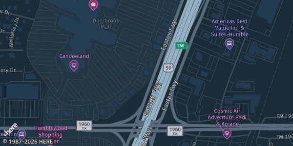 Map showing Deerbrook Mall in Humble, TX.