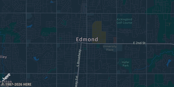 Map of Edmond, OK. The exact address of The Hobbyist Colony Card Shop is not known, so the map shows the area rather than a specific building.