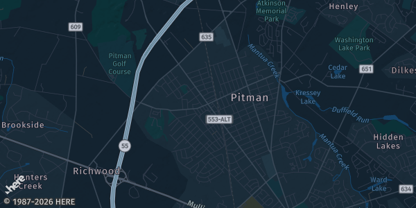 Map of Pitman, NJ. The exact address of Total Turf is not known, so the map shows the area rather than a specific building.