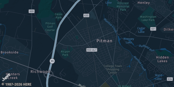 Map of Pitman, NJ. The exact address of Total Turf is not known, so the map shows the area rather than a specific building.