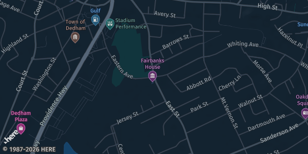 Map showing Holiday Inn in Dedham, MA.