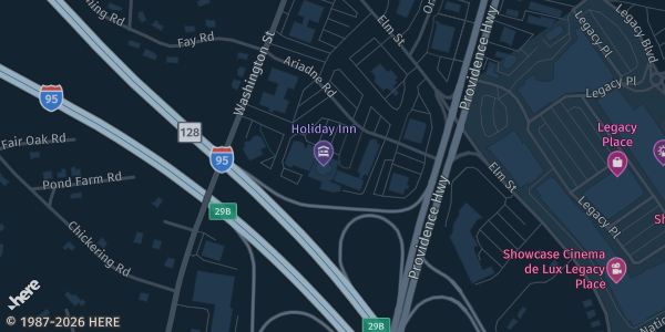 Map showing Holiday Inn Boston-Dedham in Dedham, MA.