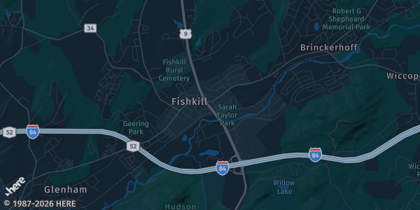 Map of Fishkill, NY. The exact address of Trinity Episcopal Church is not known, so the map shows the area rather than a specific building.