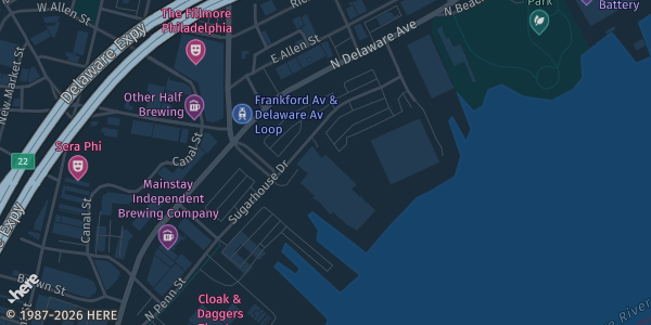 Map showing Rivers Casino Philadelphia in Philadelphia, PA.