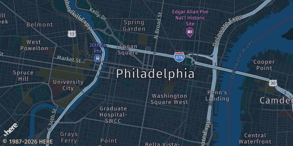 Map of Philadelphia, PA. The exact address of Rivers Casino Philadelphia is not known, so the map shows the area rather than a specific building.